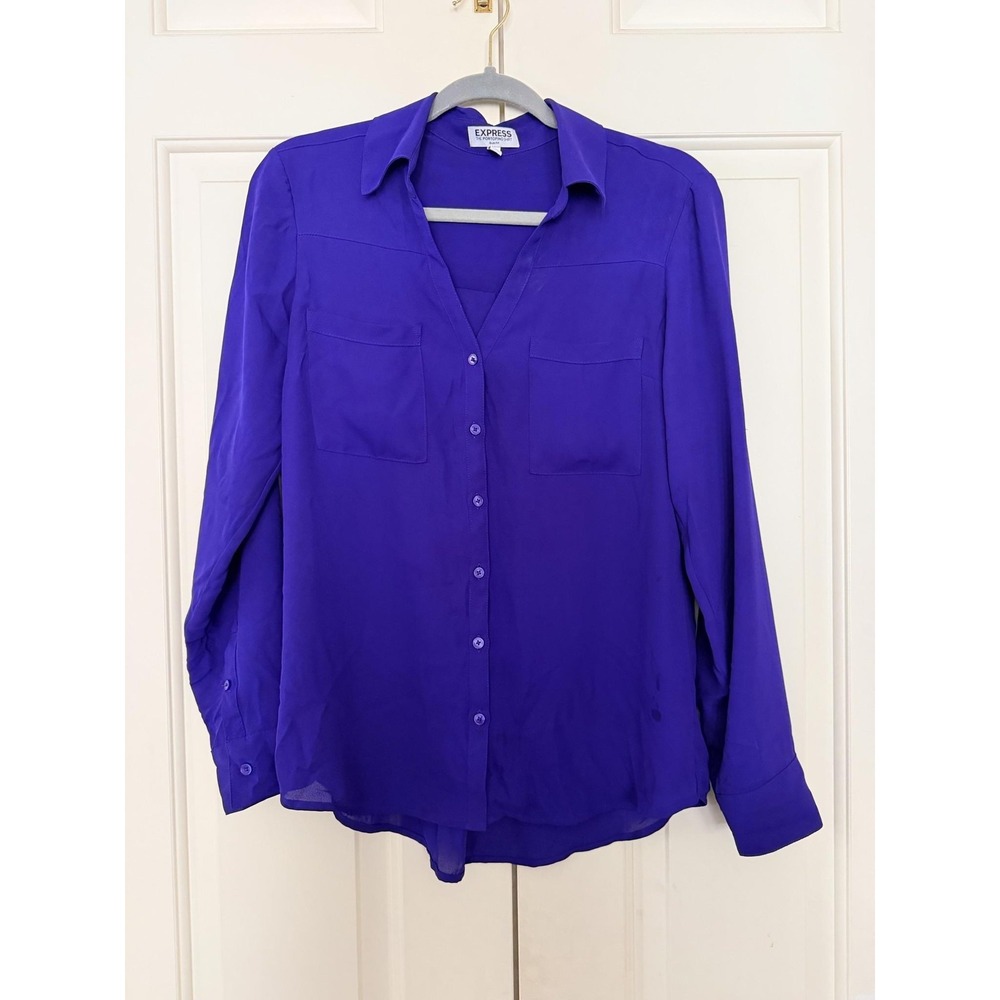 Express Portofino Shirt Womens Medium Purple Chiffon Button Up Blouse Top